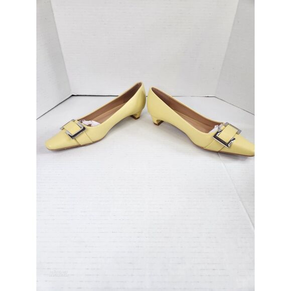 C.Paravano Metal Buckle Square Toe Low Block Heels yellow EU38/US7.5 NWOT - Picture 1 of 12